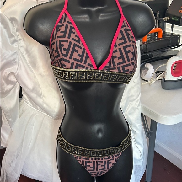 Fendi Pink and Brown Logo Bikini - Picture 1 of 1